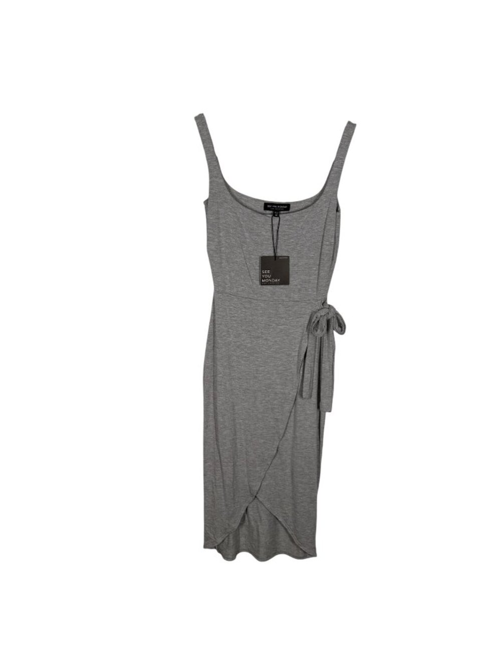 See You Monday Womn M Jersey Knit Scoop Neck Sleeveless Faux Wrap Midi Dress NWT